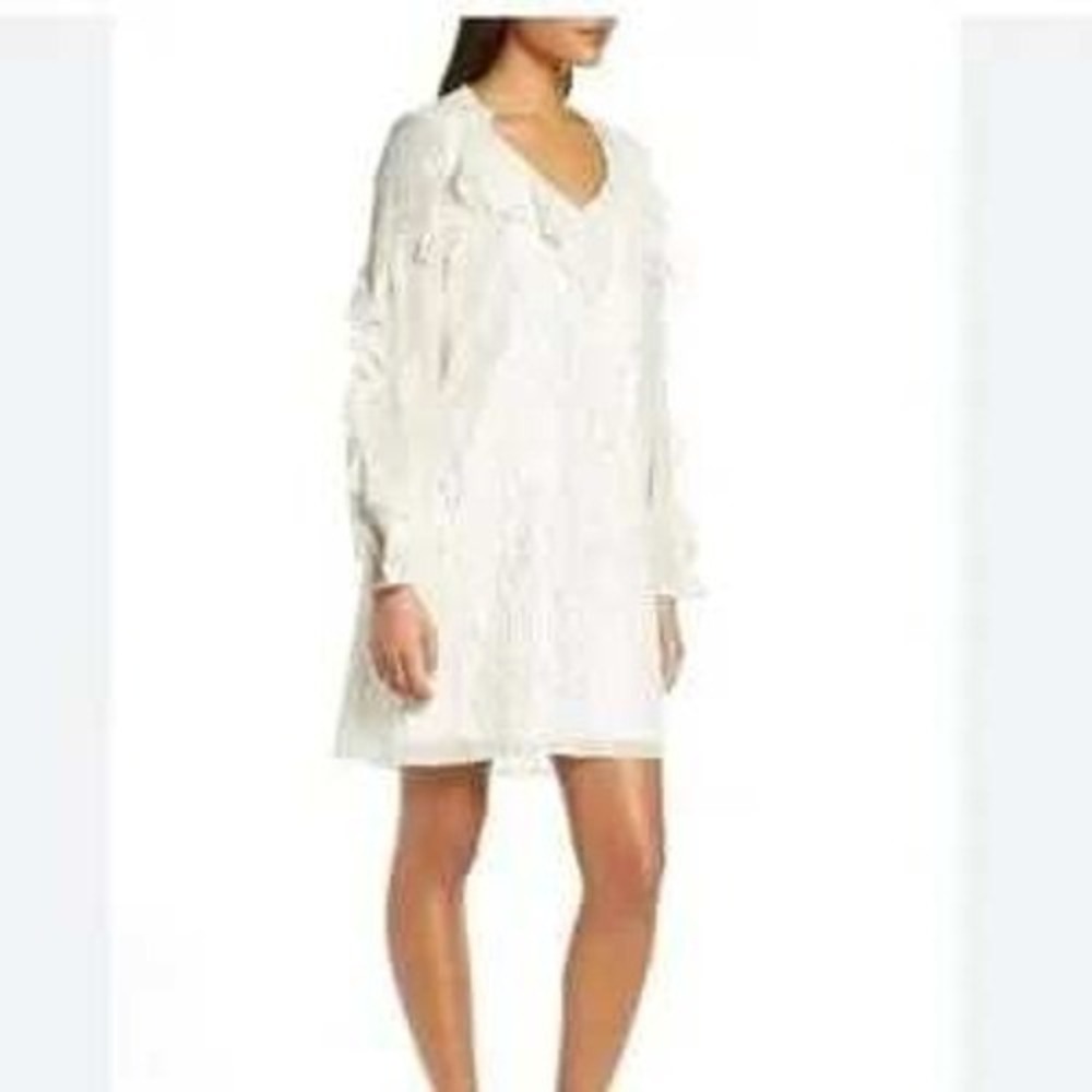 Lilly Pulitzer Shift Dress Women 14 White Gold Metallic Silk Ruffle Long Sleeve